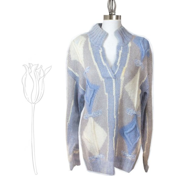 Needleworks Vintage Mohair Blend Geometric Diamond Pattern Hand Knitted Sweater - Picture 2 of 13